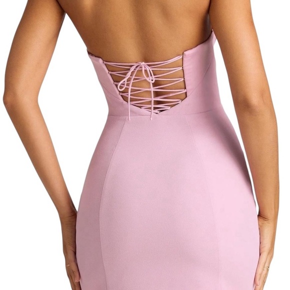 NWT Oh Polly Batch A soft Pink corset mini bodycon Dress criss cross back sz 10 - Picture 2 of 12